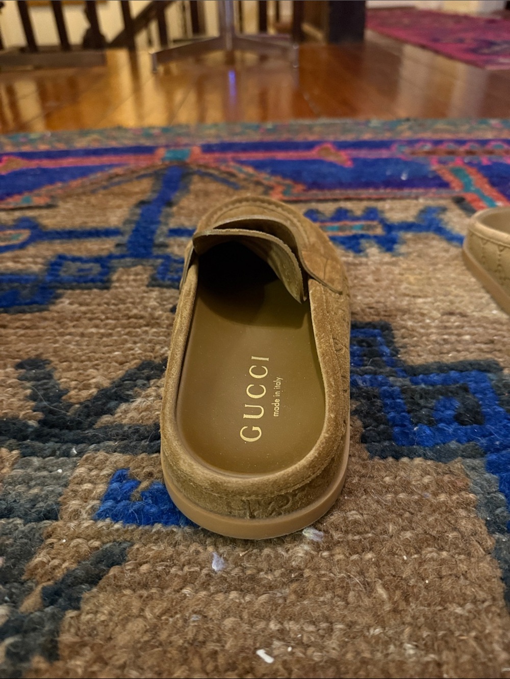 Gucci Tan Suede GG Embossed Slip-On Loafers - Picture 6 of 9